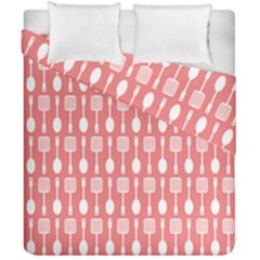 Coral And White Kitchen Utensils Pattern Duvet Cover Double Side (california King Size) by GardenOfOphir
