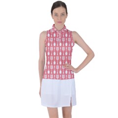 Coral And White Kitchen Utensils Pattern Women s Sleeveless Polo Tee by GardenOfOphir