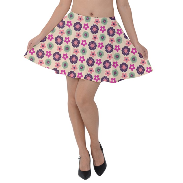 Cute Floral Pattern Velvet Skater Skirt