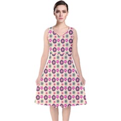 Cute Floral Pattern V-neck Midi Sleeveless Dress  by GardenOfOphir