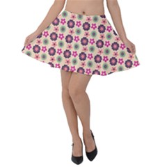 Cute Floral Pattern Velvet Skater Skirt by GardenOfOphir