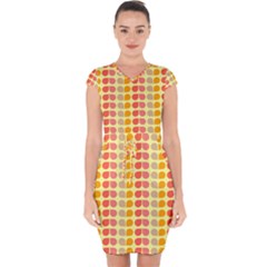 Colorful Leaf Pattern Capsleeve Drawstring Dress 