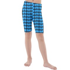 Blue Gray Leaf Pattern Kids  Mid Length Swim Shorts