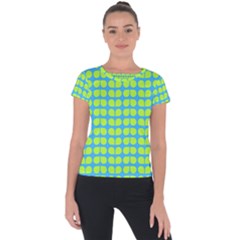 Blue Lime Leaf Pattern Short Sleeve Sports Top  by GardenOfOphir