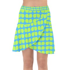 Blue Lime Leaf Pattern Wrap Front Skirt by GardenOfOphir