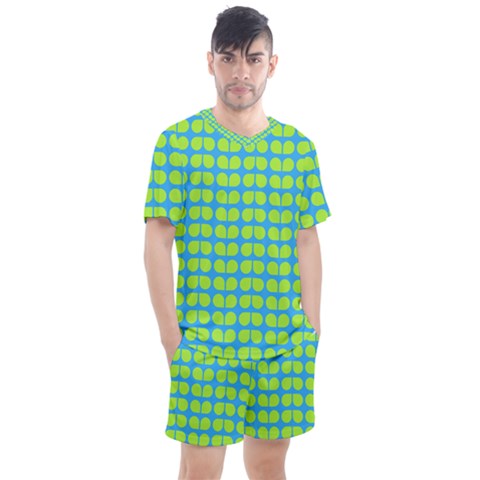 Blue Lime Leaf Pattern Men s Mesh Tee And Shorts Set by GardenOfOphir