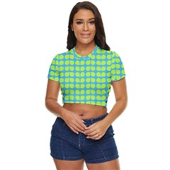 Blue Lime Leaf Pattern Side Button Cropped Tee by GardenOfOphir