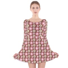 Cute Floral Pattern Long Sleeve Velvet Skater Dress by GardenOfOphir