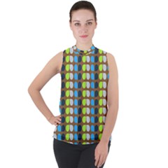 Colorful Leaf Pattern Mock Neck Chiffon Sleeveless Top by GardenOfOphir