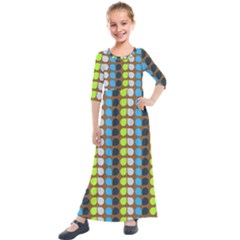 Colorful Leaf Pattern Kids  Quarter Sleeve Maxi Dress by GardenOfOphir