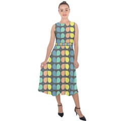 Colorful Leaf Pattern Midi Tie-back Chiffon Dress by GardenOfOphir