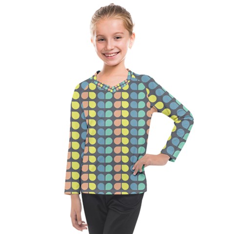 Colorful Leaf Pattern Kids  Long Mesh Tee by GardenOfOphir