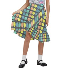 Colorful Leaf Pattern Kids  Ruffle Flared Wrap Midi Skirt by GardenOfOphir