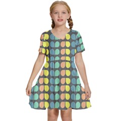 Colorful Leaf Pattern Kids  Short Sleeve Tiered Mini Dress by GardenOfOphir