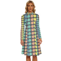 Colorful Leaf Pattern Long Sleeve Shirt Collar A-line Dress by GardenOfOphir