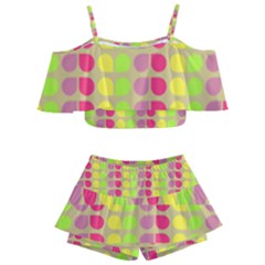 Colorful Leaf Pattern Kids  Off Shoulder Skirt Bikini