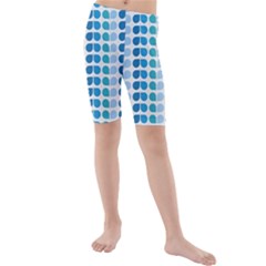 Blue Green Leaf Pattern Kids  Mid Length Swim Shorts