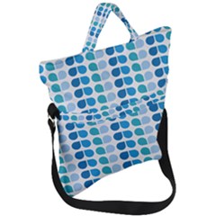 Blue Green Leaf Pattern Fold Over Handle Tote Bag by GardenOfOphir