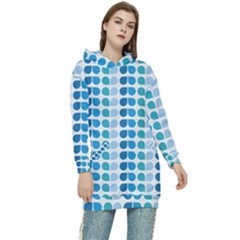 Blue Green Leaf Pattern Women s Long Oversized Pullover Hoodie by GardenOfOphir