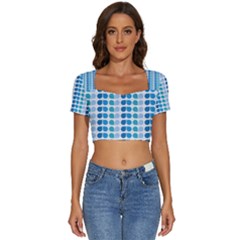 Blue Green Leaf Pattern Short Sleeve Square Neckline Crop Top  by GardenOfOphir