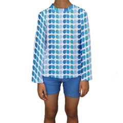 Blue Green Leaf Pattern Kids  Long Sleeve Swimwear by GardenOfOphir