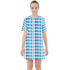 Blue Green Leaf Pattern Sixties Short Sleeve Mini Dress by GardenOfOphir