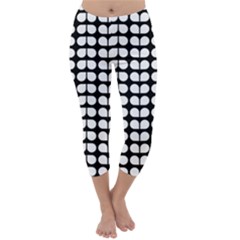 Black And White Leaf Pattern Capri Winter Leggings  by GardenOfOphir