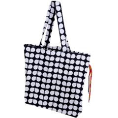 Black And White Leaf Pattern Drawstring Tote Bag by GardenOfOphir