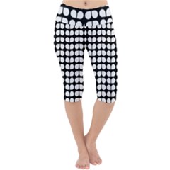 Black And White Leaf Pattern Lightweight Velour Cropped Yoga Leggings by GardenOfOphir