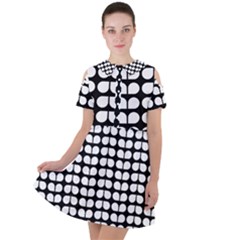 Black And White Leaf Pattern Short Sleeve Shoulder Cut Out Dress 