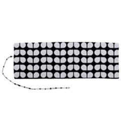 Black And White Leaf Pattern Roll Up Canvas Pencil Holder (m) by GardenOfOphir