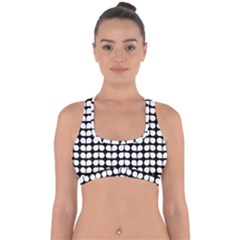 Black And White Leaf Pattern Cross Back Hipster Bikini Top  by GardenOfOphir