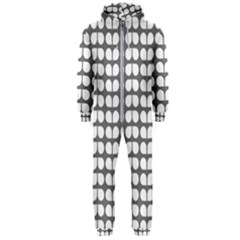 Gray And White Leaf Pattern Hooded Jumpsuit (men) by GardenOfOphir