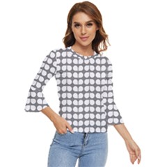 Gray And White Leaf Pattern Bell Sleeve Top