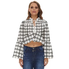 Gray And White Leaf Pattern Boho Long Bell Sleeve Top
