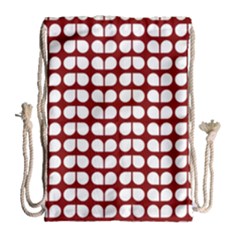 Red And White Leaf Pattern Drawstring Bag (large) by GardenOfOphir