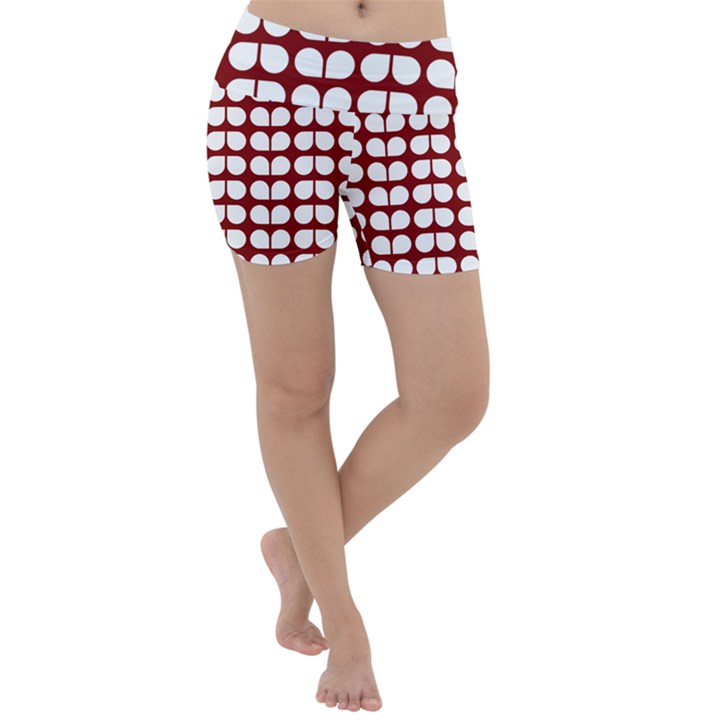 Red And White Leaf Pattern Lightweight Velour Yoga Shorts