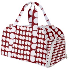 Red And White Leaf Pattern Burner Gym Duffel Bag by GardenOfOphir