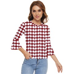 Red And White Leaf Pattern Bell Sleeve Top