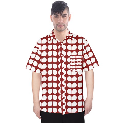 Red And White Leaf Pattern Men s Hawaii Shirt by GardenOfOphir