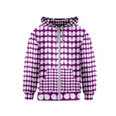 Purple And White Leaf Pattern Kids  Zipper Hoodie by GardenOfOphir