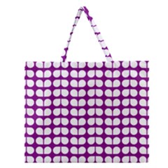 Purple And White Leaf Pattern Zipper Large Tote Bag by GardenOfOphir