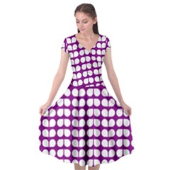 Purple And White Leaf Pattern Cap Sleeve Wrap Front Dress