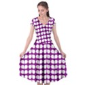 Purple And White Leaf Pattern Cap Sleeve Wrap Front Dress View1