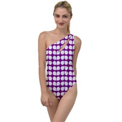 Purple And White Leaf Pattern To One Side Swimsuit by GardenOfOphir