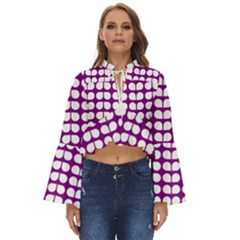 Purple And White Leaf Pattern Boho Long Bell Sleeve Top