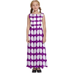 Purple And White Leaf Pattern Kids  Satin Sleeveless Maxi Dress by GardenOfOphir