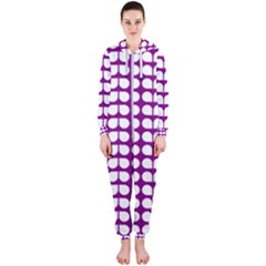 Purple And White Leaf Pattern Hooded Jumpsuit (ladies) by GardenOfOphir