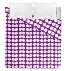 Purple And White Leaf Pattern Duvet Cover Double Side (queen Size) by GardenOfOphir
