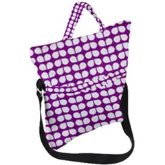 Purple And White Leaf Pattern Fold Over Handle Tote Bag by GardenOfOphir